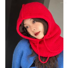 Berets Unisex Adjustable Elastic Balaclava Cap Warm Scarf Beanie Hat For Women Men Windproof Hooded Neck Collar Knitted Hats Bonnet