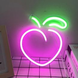 Decorative Objects Figurines Led Peach Neon Light Sign Game Wing Neon Sign Light for Room Home Decor Pub Party Wedding Wall Decor Night Lamp Novelty Lighting 230804