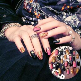 False Nails 24Pcs Fashion Lattice Style Finished Rivets Decoration Middle-long Size Full Nail Tips Patch Lady Art Tool Bride