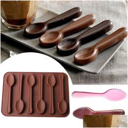 Baking Moulds Bakeware Sile 6 Holes Spoon Shape Chocolate Mould Cake Decorating Tools Kitchen Pastry Soap Stencils Form Drop Delivery H Dh0So