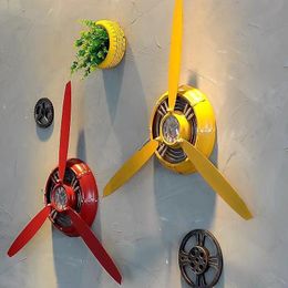 Decorative Objects Figurines Retro Industrial Style Clock Aircraft Propeller Wrought Iron Art Wall Hanging Decoration Cafe Decor Ornament Crafts 230804