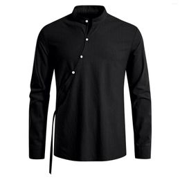 Men's Casual Shirts Mens Shirt Tops Stylish Linen Button Long Sleeve T-Shirt Solid Color Beach With Lapel Fashion Streetwear Camisas De