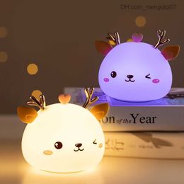 Lamps Shades Lamps Shades Deer LED night light touch sensor remote control Colour silicone USB charging bedside light children's baby gift 230609 Z230805