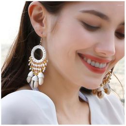 Dangle Earrings Boho Style Natural Conch Shell For Women Elegant Temperament Hand-woven Earring Summer Beach Party Fashion Jewellery Gift