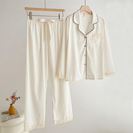 Women's Sleepwear 2pcs Pyjamas Set For Women Spring Lapel Pyjamas Suit Casual Satin Intimate Lingerie Summer Nightwear Home Clothes