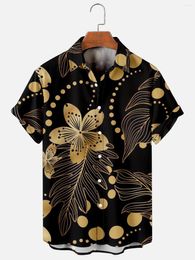 Men's Casual Shirts 3D Short Sleeve Shirt Flowers Black Gold Print Summer Hawaii Vintage For Men And Women