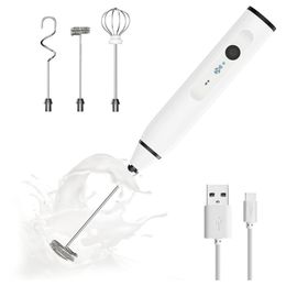 handheld electric milk frother whisk egg beater usb rechargeable coffee blender household milk shaker mixer foamer white