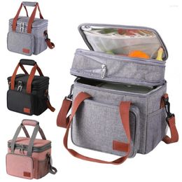 Storage Bags Insulated Lunch Bag Double Layer Large Capacity Office Worker Outdoor Picnic Bento Box Container Pouch Kitchen Supplies