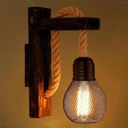 Wall Lamp Industrial Minimalist Wood LED Lamps Vintage Rope Lights Bedroom Bedside Stair Aisle Corridor Porch Sconces