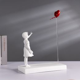 Decorative Objects Figurines Heart Balloon Flying Girl Inspired By Banksy Artwork Modern Sculpture Home Decoration Statue Large Crafts Ornament 230804