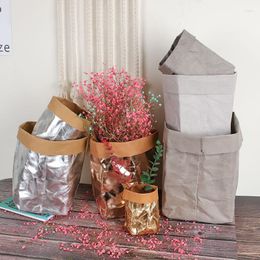 Storage Bags Waterproof Kraft Paper Bag Multifunction Washable Container Fruit Vegetable Flower Growing Home Decor Po Prop