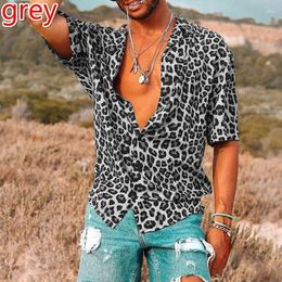 Men's Casual Shirts Summer Leopard Print Shirt Blouse Holiday Tees Tops Handsome For Men