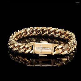 Link Bracelets Scooya Selling Stainless Steel Cuban Chain Hip Hop Bracelet Men Miami Micro Inlay Zircon Spring Snaps Jewellery