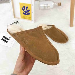 Slippers Luxury leather home shoes women's all fur slippers winter wool bedroom anti slip mule indoor women's fur slippers Z230805