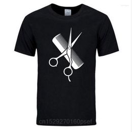 Мужские рубашки T Hip-Hop Simple Splicing Tops Шутболка с коротким рукавом Подарок-парикмахер Стилист ножницы Comb O-образный выстрел высококачественная печать футболка