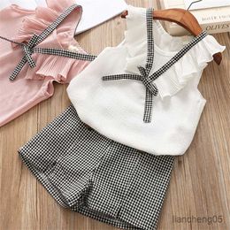 Clothing Sets Summer Toddler Baby Girls Clothes Sets Ruffles Lace Short Sleeve Shirts Short 2pcs Kids Girls Clothing R230805