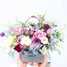 Gift Wrap 4pcs Nice Flower Box High Quality Luxury Portable Paper Basket Party Banquet Pink White Dark Green Decor