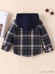 Jackets Toddler Kids Girls Boys Hooded Plaid Shirt Casual Long Sleeve Button Down Tops Kid Fall Jacket Outwear 4-7T R230805