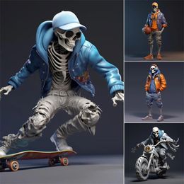 Decorative Objects Figurines Cool Skeleton Figures Sports Series Skull Resin Crafts Halloween Decorations Car Instrument Panel Desk Decoration 230804