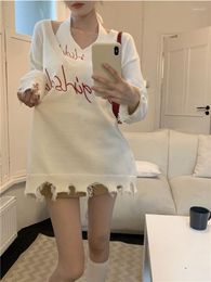 Women's Sweaters Deeptown Y2K Grunge White Sweater Women Korean Style Gyaru Oversize Pullover Tops Harajuku Sweet Letter Two Piece Set