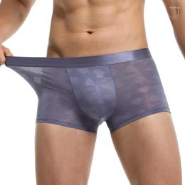 Underpants Foreign Trade Men's Boxers Sexy Love Shaped Jacquard Thin Rayon Breathable Double-layer U Convex Underwear