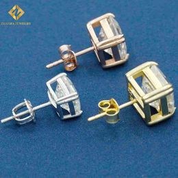 Ready to Ship Zuanfa Jewelry Asscher Cut Vvs Gra Certificate Moissanite Diamond Sterling Silver Screw Back Stud Hip Hop Earrings