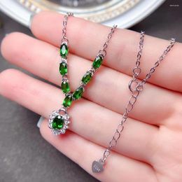 Chains MeiBaPJ Luxurious Natural Diopside Pendant Necklace With Certificate 925 Pure Silver Fine Wedding Jewelry For Women