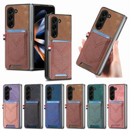 Retro Jean Cloth PU Leather Cases For Samsung Fold5 Galaxy Z Fold 5 4 3 Fold4 Fold5 Fold3 Folding Fashion Business Hard PC Plastic Card Pocket Slot Phone Flip Cover Pouch
