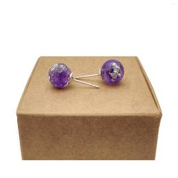 Stud Earrings Purple Forget Me Not Statice Real Flowers Resin Glass Ball Sterling 925 Silver Needle For Women Fashion Jewellery