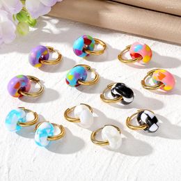 Hoop Earrings Resin Colourful Bead Stainless Steel Earring For Women Gift Boho Multicolor Circle Pendant Wedding Party Jewellery