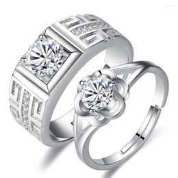 Wedding Rings 2 Pcs Ring Zircon Couple Fashion Silver Color Jewelry Romantic Infinity Endless Love Imperial Flower Lover