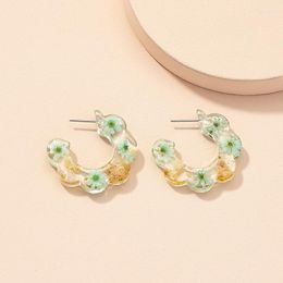 Hoop Earrings Fashion Blue Dried Flower Resin Boho Shape Acrylic For Women Girls Summer Jewellery