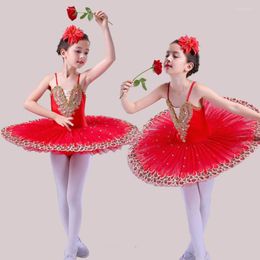 Stage Wear Professional Girls Ballet Tutu Swan Lake Costume Child Competition White Red Blue Dress For Kids Pancake Dancewear