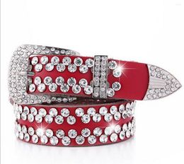 Belts Gadgets For Women Ceinture Cowhide Belt Wide 3.5 CM Full Rhinestone Femme -selling Christmas Luxury GIFT BROWN