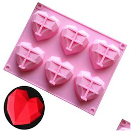 Baking Moulds 6 Cavity Diamond Love Heart Sile Mod Cake Decorating Tools Mould Bakeware Form For Soap Mousse Pastry Drop Delivery Hom Dhwz8