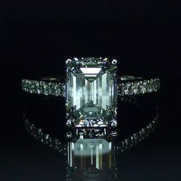 925 sterling Silver Engagement Wedding Rings for Women Emerald cut 4CT Simulated Diamond Ring Platinum Jewellery