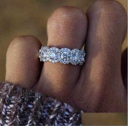 Wedding Rings New Crystal Engagement Snow Design Ring For Women White Zircon Cubic Elegant Female Jewelry Drop Delivery Dh8Hh