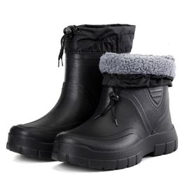 Rain Boots Winter Windproof Cotton Rain Boots Men Warm Light Ankle Rainboots Fashion Black Slip on Rain Shoes Men Waterproof Work Boot 230804