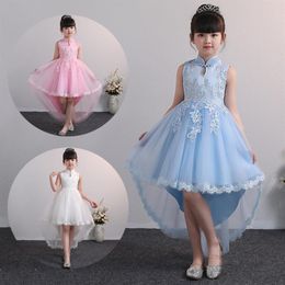 Pink Ball Gown Flower Girls Dresses for Wedding Kids Birthday Princess Lace Appliqued Tutu Skirts Vintage Child First Communion Dr2493