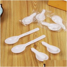 Spoons 5000Pcs Disposable Plastic White Scoop Folding Spoon Ice Cream Pudding Yoghourt Congee With Individual Package Drop Delivery Dhdas