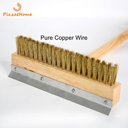 Baking Moulds PizzAtHome Pizza Oven Wood Handle Copper Brush Bristle Brass Scraper Household Grill Cleaning with Wooden 230804