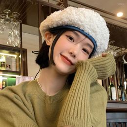 Berets Lamb Wool Beret Female Autumn And Winter Wear Big Head Circle Warm Bud Painter Hat Korean Version Face Small Plush