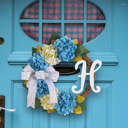 Decorative Flowers Space Decoration Realistic Hydrangea Bow-knot Wreath Elegant Ratten Wedding Party Door Decor No Wither Holiday Flower