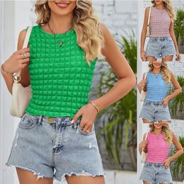 Women's Tanks Sexy Pleated Seersucker Women Halter Tank Tops 2023 Summer Sleeveless Cropped Camis Fashion Daily Casual Wear Bubble