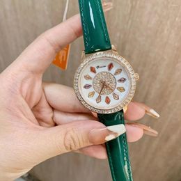 Wristwatches Shining Mirror Patent Leather Strap Watches Women Diamond Shaped Colourful Zircons Crystals Wrist Watch Quartz Waterproof Clock