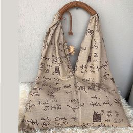 China Calligraphy Canvas Bag 2023 New Women Casual National Style Shoulder Bags Large-capacity Fashion Handbag Party Hand Tote Bag