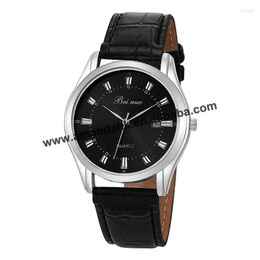 Wristwatches Wholesale Calendar Lady Leather Watch For Men Silver Case Quartz Casual Elegance Style Wrist