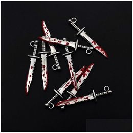 Charms 10Pcs Halloween Zinc Alloy Sier Bloody Dagger Color Knife Pendants For Diy Ban 220826 Drop Delivery Jewelry Findings Components Dht8N