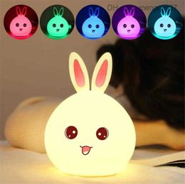 Lamps Shades 2019 New style Rabbit LED Night Light For Children Baby Kids Bedside Lamp Multicolor Silicone Touch Sensor Tap Control Nightlight kids toys Z230805