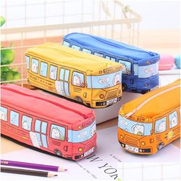 Pencil Bags Wholesale Creative Large Canvas Car School Supplies Bus Cases Pouch Girl Boys Stationery Pen Case Storage Holder Drop De Dhlsb